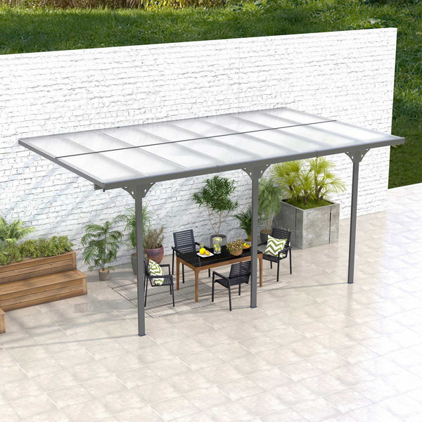 Outsunny 16.5' x 10' Outdoor Polycarbonate Pergola, Transparent UV Blocking Awning, Hardtop Deck Gazebo with Adjustable Posts and Height, Aluminum, Gray