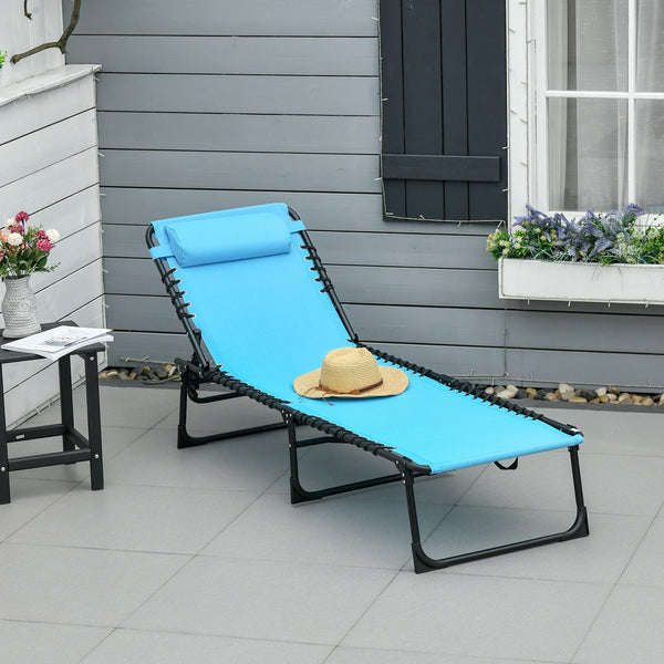 Outsunny Folding Chaise Lounge Pool Chair, Patio Sun Tanning Chair, Outdoor Lounge Chair with 4-Position Reclining Back, Breathable Mesh Seat for Beach, Yard, Patio, Blue