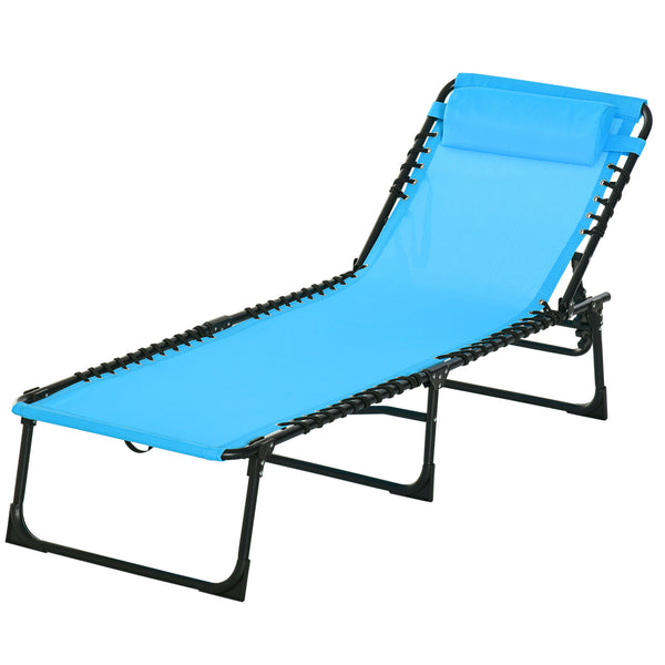 Outsunny Folding Chaise Lounge Pool Chair, Patio Sun Tanning Chair, Outdoor Lounge Chair with 4-Position Reclining Back, Breathable Mesh Seat for Beach, Yard, Patio, Blue