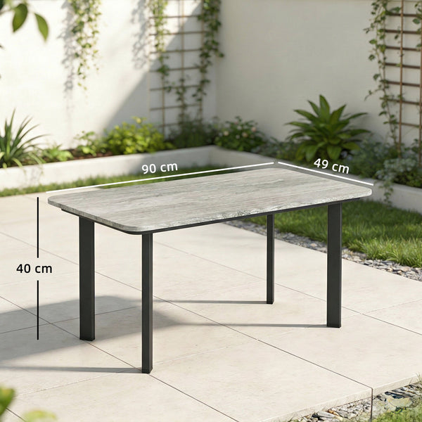 Outdoor Coffee Table, Rectangle Garden Table with Slatted Wood Plastic Composite Top, Metal Frame Garden Tables for Patio, Balcony, Terrace, 90 x 49 x 40 cm, Grey