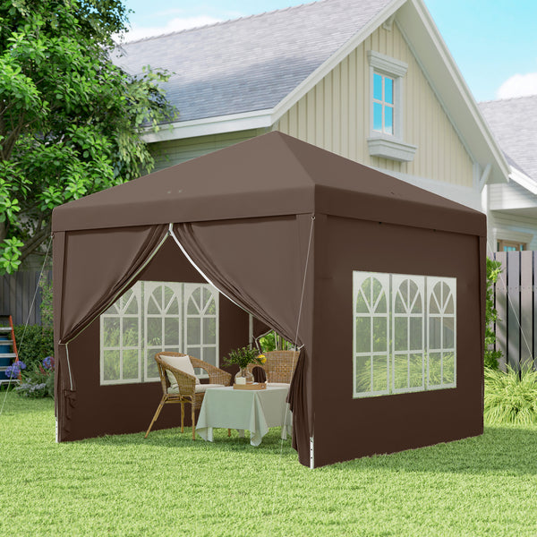 10'x10' Outdoor Pop Up Party Tent Gazebo Canopy with Carrying Bag (Coffee)