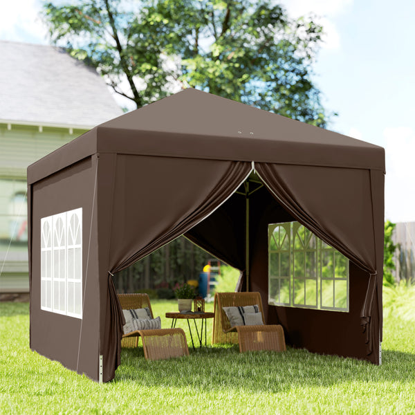 10'x10' Outdoor Pop Up Party Tent Gazebo Canopy with Carrying Bag (Coffee)