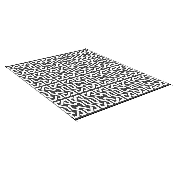 Outsunny Reversible Outdoor Rug, 8' x 10' Waterproof Plastic Straw Floor Mat, Portable RV Camping Carpet, Large Floor Mat for Backyard, Deck, Picnic, Beach, Black & White Chain