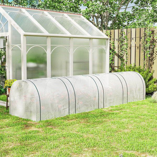 13' x 3' x 2.5' Mini Greenhouse, Portable Tunnel Green House with Roll-Up Zippered Doors, UV Waterproof PE Cover, Steel Frame, White