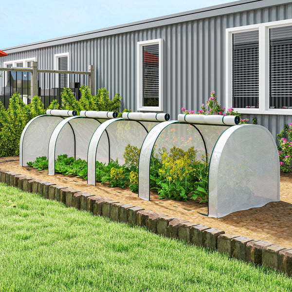 13' x 3' x 2.5' Mini Greenhouse, Portable Tunnel Green House with Roll-Up Zippered Doors, UV Waterproof PE Cover, Steel Frame, White