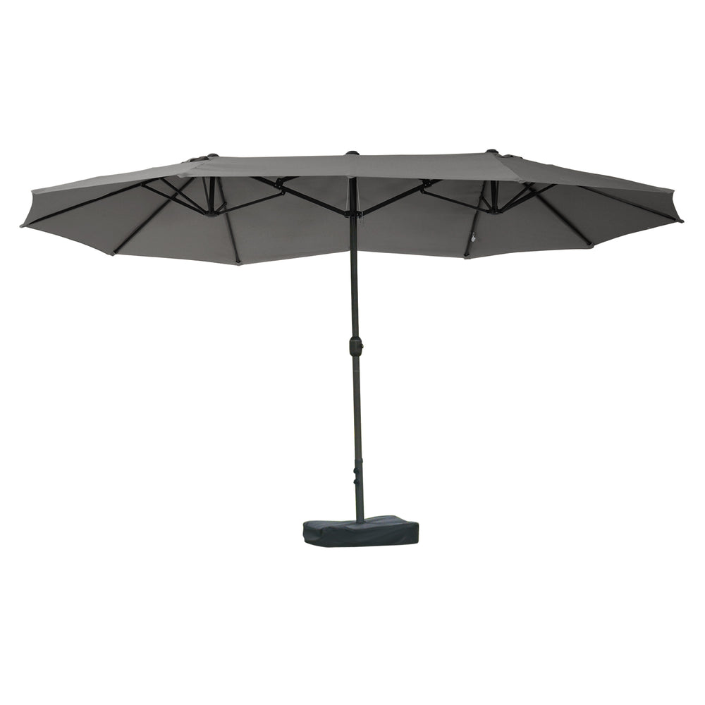 Outsunny Patio Umbrella 15' Steel Rectangular Outdoor Double Sided Market Umbrella with base, Sun Protection & Easy Crank for Deck Pool Patio, Dark Gray