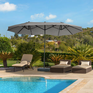 Outsunny Patio Umbrella 15' Steel Rectangular Outdoor Double Sided Market Umbrella with base, Sun Protection & Easy Crank for Deck Pool Patio, Dark Gray