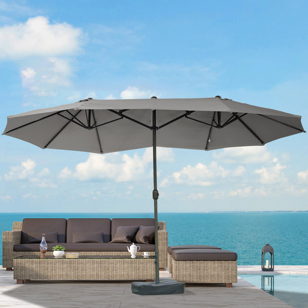 Outsunny 15' Steel Rectangular Outdoor Double Sided Market Patio Umbrella with UV Sun Protection & Easy Crank