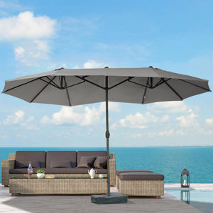 Outsunny Patio Umbrella 15' Steel Rectangular Outdoor Double Sided Market Umbrella with base, Sun Protection & Easy Crank for Deck Pool Patio, Dark Gray