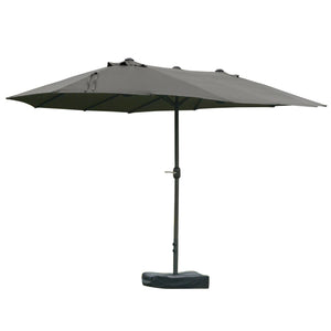 Outsunny Patio Umbrella 15' Steel Rectangular Outdoor Double Sided Market Umbrella with base, Sun Protection & Easy Crank for Deck Pool Patio, Dark Gray