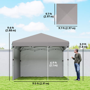 10' x 10' Pop Up Canopy Tent with Removable Sidewalls, Instant Shelter with Portable Roller Bag, 4 Sand Bags, Adjustable Height for Outdoor, Garden, Patio, Light Grey