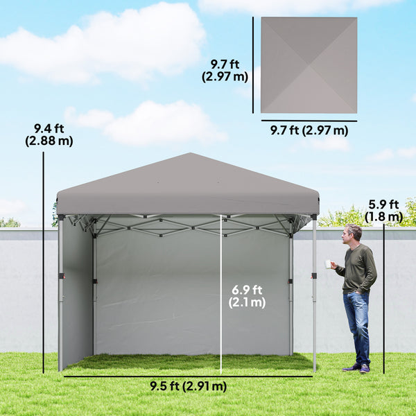 10' x 10' Pop Up Canopy Tent with Removable Sidewalls, Instant Shelter with Portable Roller Bag, 4 Sand Bags, Adjustable Height for Outdoor, Garden, Patio, Light Grey