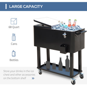 Outsunny 80 QT Rolling Cooling Bins Ice Chest on Wheels Outdoor Stand Up Drink Cooler Cart for Party, Black