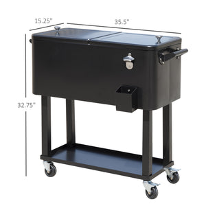 Outsunny 80 QT Rolling Cooling Bins Ice Chest on Wheels Outdoor Stand Up Drink Cooler Cart for Party, Black