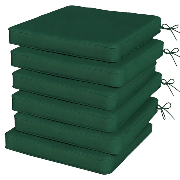 Set of 6 Chair Cushion Seat Pads Dining Chair w/ Straps, Indoor Outdoor Removable Tie On Garden Patio, Green