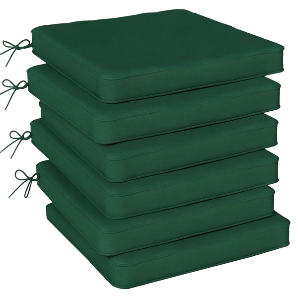 Set of 6 Chair Cushion Seat Pads Dining Chair w/ Straps, Indoor Outdoor Removable Tie On Garden Patio, Green