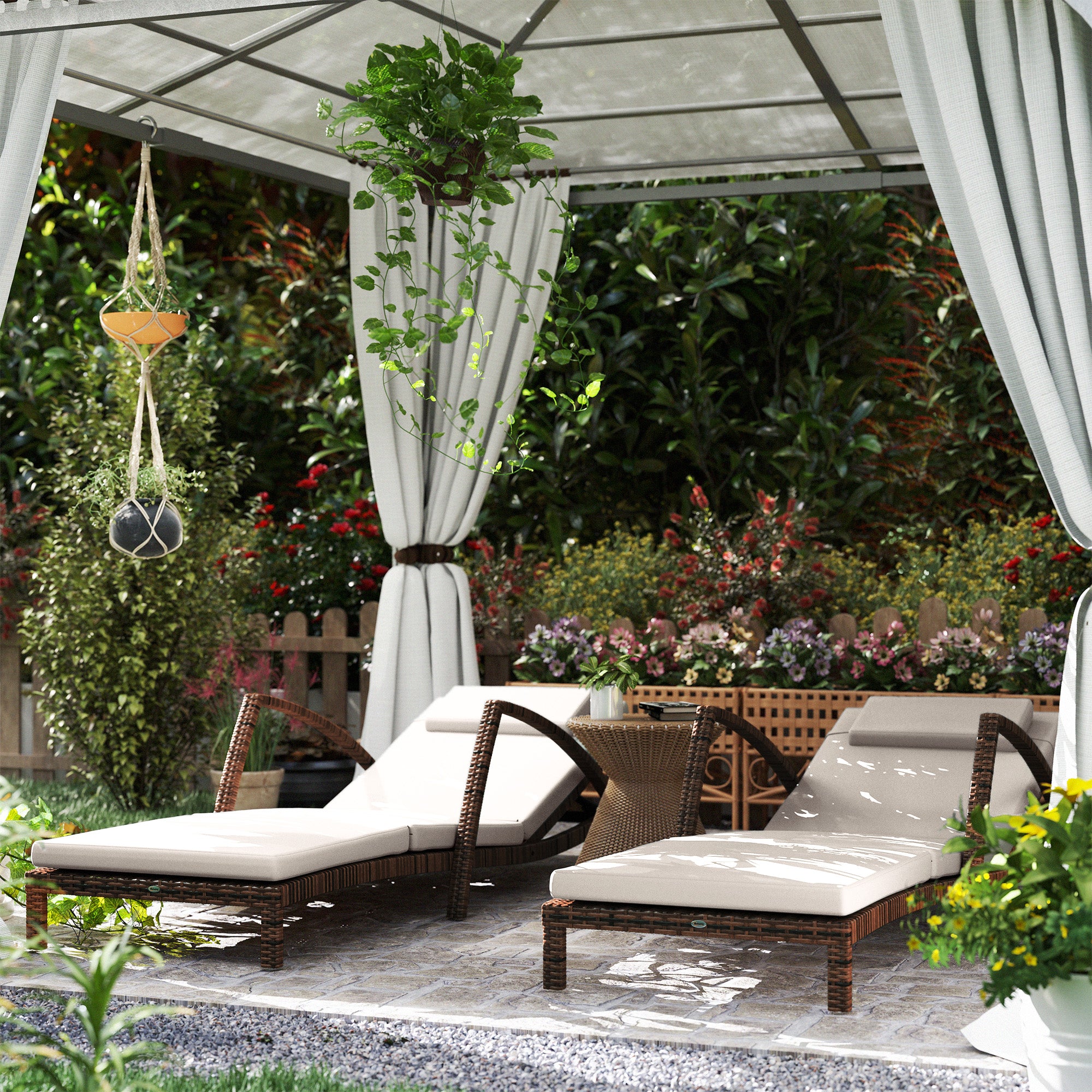 SERWALL Patio Lounge Set (2 Stück) – 5-fach Verstellbare Chaiselongues Mit Rädern & Getränkehalter, HDPE, Weiß