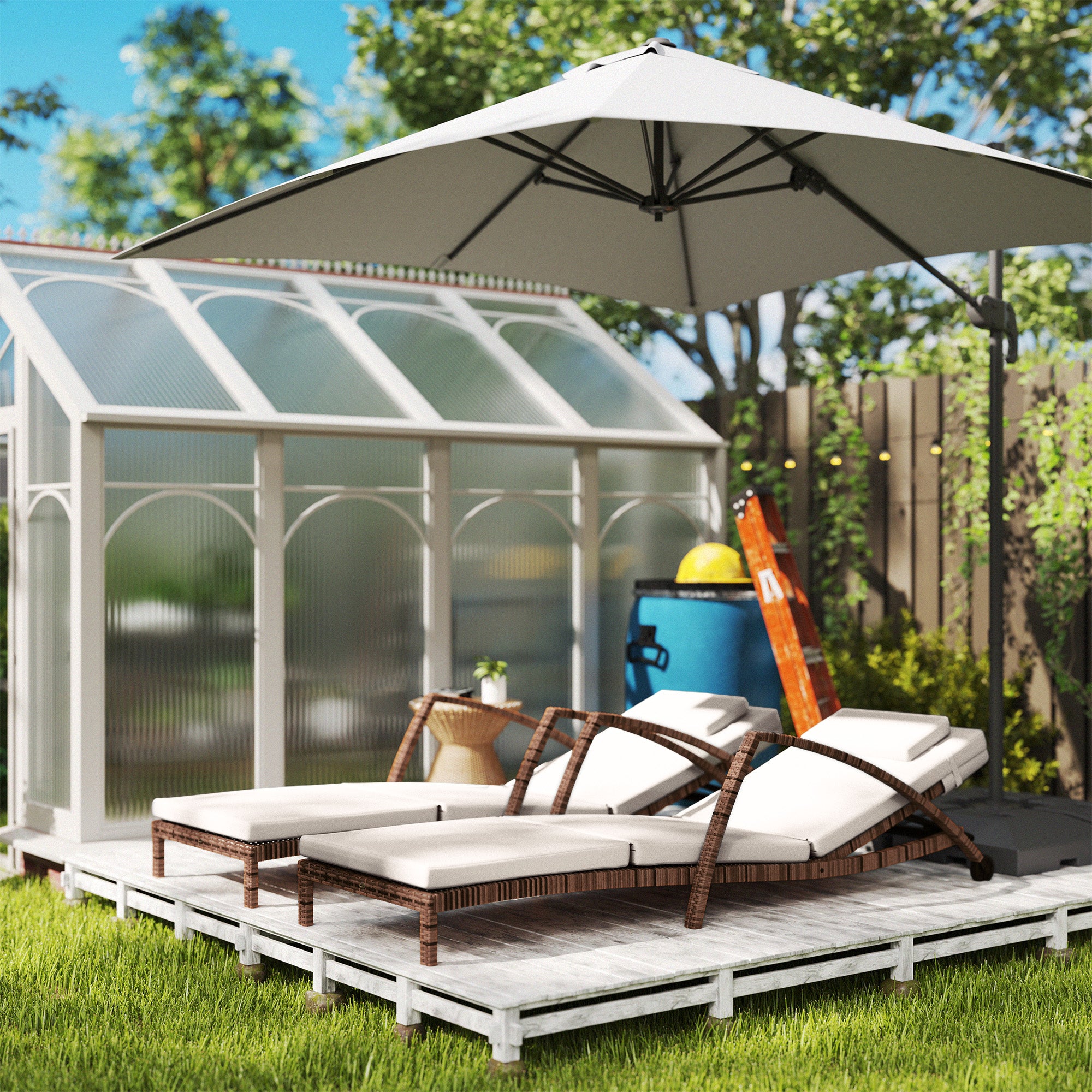 Outsunny Set of Outdoor Chaise Lounge Chair with Wheels,