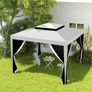 10' x 10' Canopy Tent, Party Tent with Mesh Netting and Double Tier Roof for Backyard, Garden, Patio, Outdoor, Grey