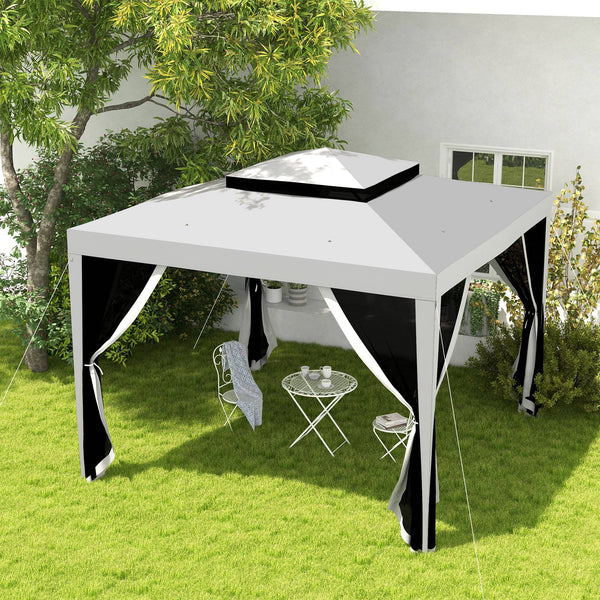 10' x 10' Canopy Tent, Party Tent with Mesh Netting and Double Tier Roof for Backyard, Garden, Patio, Outdoor, Grey