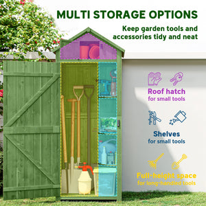 30" x 21" x 71" Garden Storage Shed, Outdoor Storage Shed with 3 Tier Shelves, Workshop Yard Tool Utility Storage House Water-resistant All-weather Cover Spire Roof, Green
