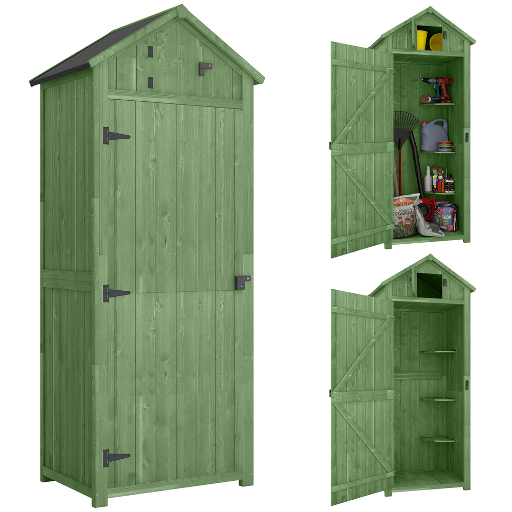 30" x 21" x 71" Garden Storage Shed, Outdoor Storage Shed with 3 Tier Shelves, Workshop Yard Tool Utility Storage House Water-resistant All-weather Cover Spire Roof, Green