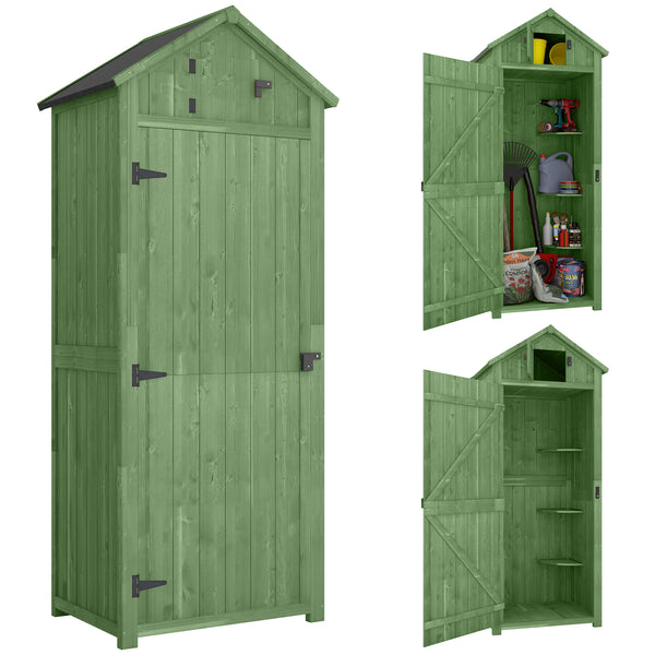 30" x 21" x 71" Garden Storage Shed, Outdoor Storage Shed with 3 Tier Shelves, Workshop Yard Tool Utility Storage House Water-resistant All-weather Cover Spire Roof, Green