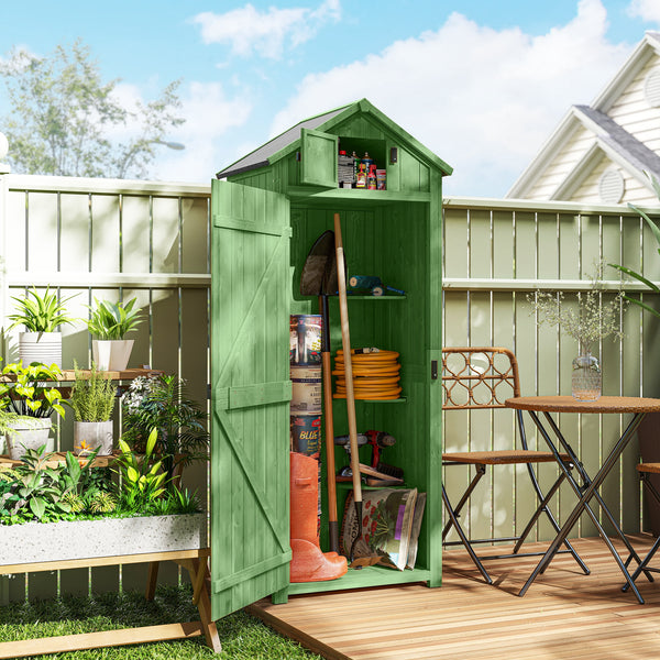 30" x 21" x 71" Garden Storage Shed, Outdoor Storage Shed with 3 Tier Shelves, Workshop Yard Tool Utility Storage House Water-resistant All-weather Cover Spire Roof, Green