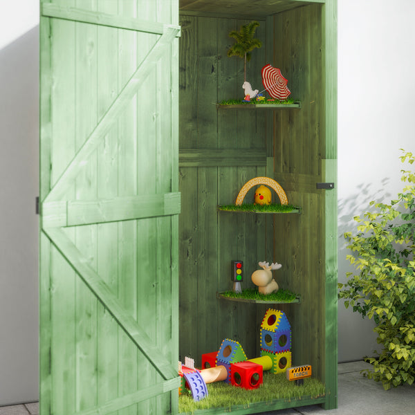 30" x 21" x 71" Garden Storage Shed, Outdoor Storage Shed with 3 Tier Shelves, Workshop Yard Tool Utility Storage House Water-resistant All-weather Cover Spire Roof, Green