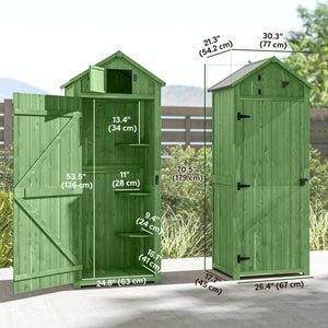 30" x 21" x 71" Garden Storage Shed, Outdoor Storage Shed with 3 Tier Shelves, Workshop Yard Tool Utility Storage House Water-resistant All-weather Cover Spire Roof, Green