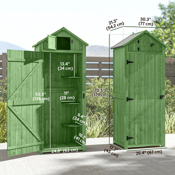 30" x 21" x 71" Garden Storage Shed, Outdoor Storage Shed with 3 Tier Shelves, Workshop Yard Tool Utility Storage House Water-resistant All-weather Cover Spire Roof, Green