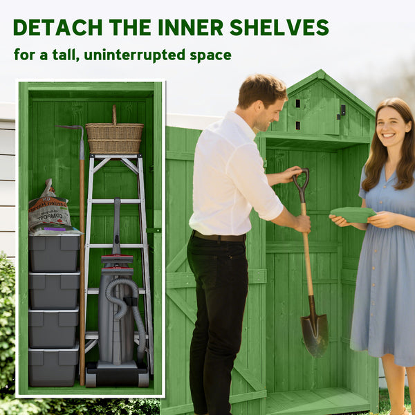 30" x 21" x 71" Garden Storage Shed, Outdoor Storage Shed with 3 Tier Shelves, Workshop Yard Tool Utility Storage House Water-resistant All-weather Cover Spire Roof, Green