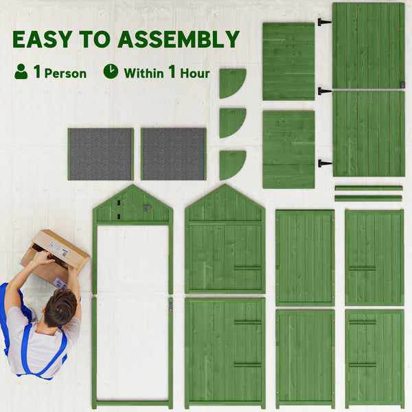 30" x 21" x 71" Garden Storage Shed, Outdoor Storage Shed with 3 Tier Shelves, Workshop Yard Tool Utility Storage House Water-resistant All-weather Cover Spire Roof, Green