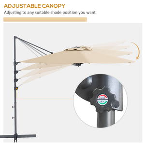 10 FT Cantilever Patio Umbrella, Round Hanging Offset Umbrella with 360°Rotation, Crank, Tilt, Cross Base, 8 Ribs, Air Vent, Outdoor Umbrella for Garden, Backyard, Khaki