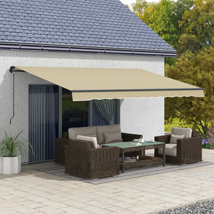 Outsunny 16' x 10' Retractable Awning, Patio Awning Sunshade Shelter with Manual Crank Handle, 280gsm UV Resistant Fabric and Aluminum Frame for Deck, Balcony, Yard, Beige