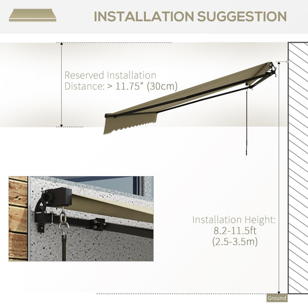 Outsunny 16' x 10' Retractable Awning, Patio Awning Sunshade Shelter with Manual Crank Handle, 280gsm UV Resistant Fabric and Aluminum Frame for Deck, Balcony, Yard, Beige