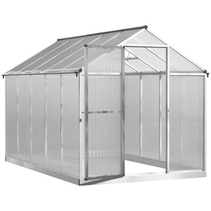 10' x 6' Polycarbonate Greenhouse with Rain Gutter and Roof Vent, Aluminum Frame, Silver