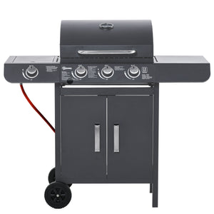 3+1 Burner Gas BBQ Gril with Side Burner, Warming Rack & Thermometer, 110 x 50 x 100cm, Grey