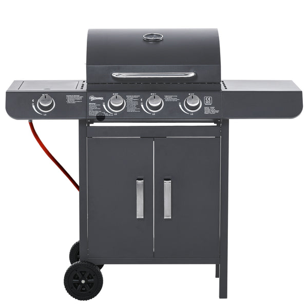 3+1 Burner Gas BBQ Gril with Side Burner, Warming Rack & Thermometer, 110 x 50 x 100cm, Grey