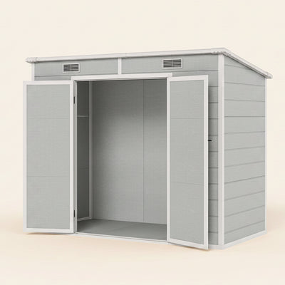 Abri de jardin EverBase en résine, 2,44 m x 1,22 m, utilisable en toutes saisons, résistant à l'hiver, avec plancher et fenêtre, gris clair