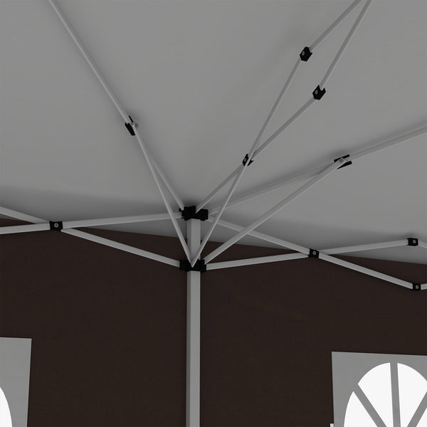 3 x 6 m Pop Up Gazebo with Sides and Windows, Height Adjustable Wedding Camping Party Tent Canopy Marquee with Storage Bag for Garden, Event, Brown