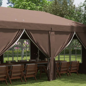 3 x 6 m Pop Up Gazebo with Sides and Windows, Height Adjustable Wedding Camping Party Tent Canopy Marquee with Storage Bag for Garden, Event, Brown