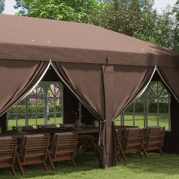 3 x 6 m Pop Up Gazebo with Sides and Windows, Height Adjustable Wedding Camping Party Tent Canopy Marquee with Storage Bag for Garden, Event, Brown