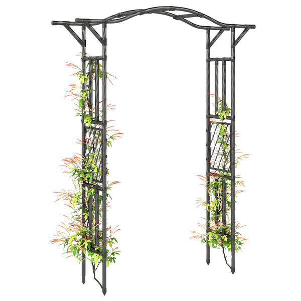 7.5ft Garden Arch, PE-Coated Steel Outdoor Trellis Arbor with Extended Upturned Top for Climbing Plants, Wedding Arch for Party Outdoor Garden Backyard, Black