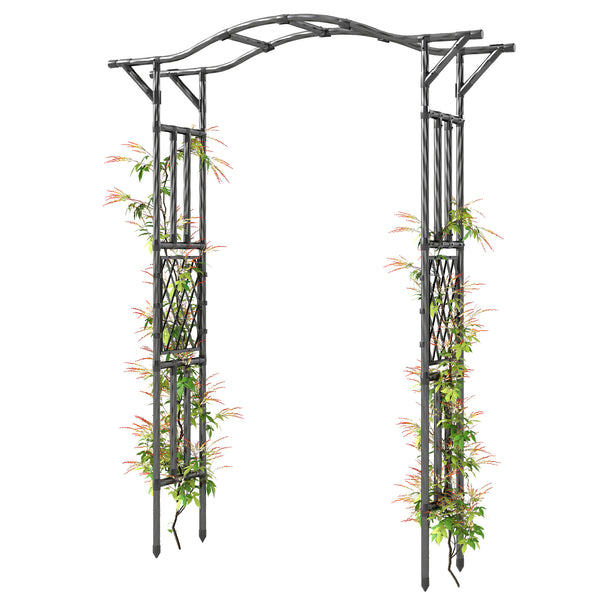Garden Arch, 7.5ft PE-Coated Steel Garden Arch Trellis for Climbing Plants, Arbour Archway with Extended Top for Wedding Ceremony Garden Backyard Lawn Patio, Black