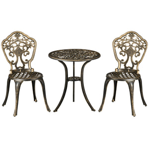 3 Piece Cast Aluminium Garden Bistro Set for 2 with Parasol Hole, Outdoor Coffee Table Set, Two Armless Chairs and Round Coffee Table for Balcony, Patio, Bronze
