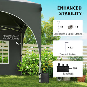 3 x 6m Pop Up Gazebo with Sides, 6 Sandbags, Peak Top Height Adjustable Outdoor Garden Party Tent Marquee Wedding Awning Canopy Instant Event Shelter with Carry Bag, Windows, Dark Grey