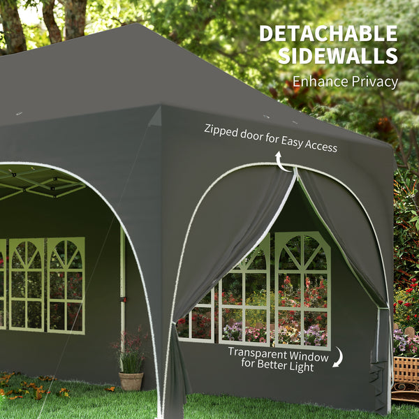 3 x 6m Pop Up Gazebo with Sides, 6 Sandbags, Peak Top Height Adjustable Outdoor Garden Party Tent Marquee Wedding Awning Canopy Instant Event Shelter with Carry Bag, Windows, Dark Grey