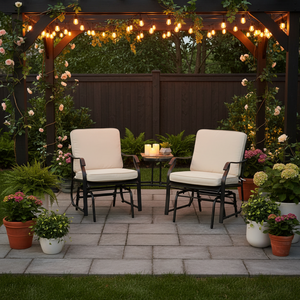 Outdoor Double Glider Rocking Chairs with Glass Top Middle Table for Garden, Patio, Black