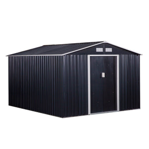 Outsunny 11' x 9' Outdoor Storage Shed, Garden Tool Metal Shed with Foundation Kit, Double Lockable Door, Air Vents and Sloping Roof, for Backyard, Patio, Lawn, Dark Gray